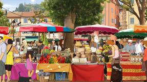 Illustration d'un marché haut en couleurs