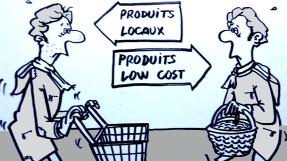 Dessin de Pintet "Produits low-cost - Produits locaux"