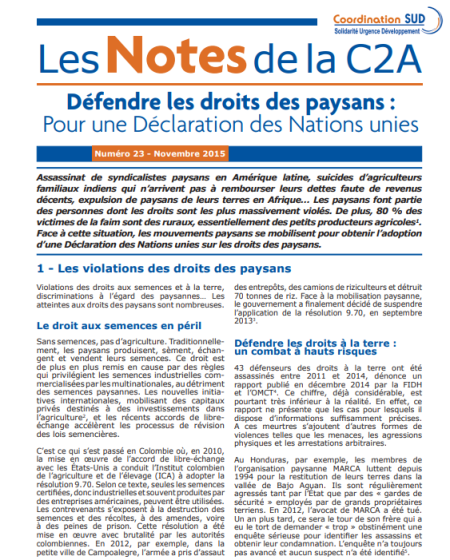 Défendre les droits des paysans : Pour une Déclaration des Nations unies