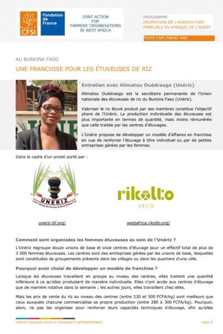 Au Burkina Faso : une franchise pour les étuveuses de riz