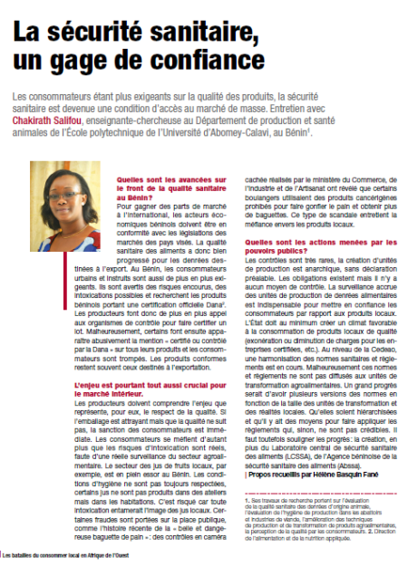 Chakirath Salifou : "La sécurité sanitaire, un gage de confinace"