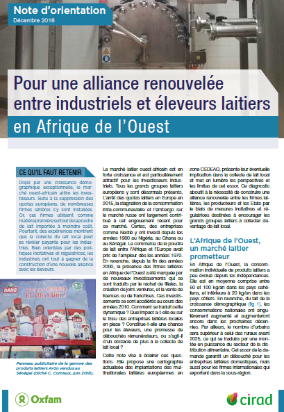 Note d'orientation Cirad - Pour une alliance renouvelée entre industriels et éleveurs laitiers en Afrique de l'Ouest