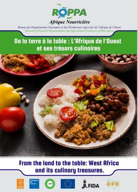 Couverture du livre de recettes intitulé "De la terre à la table : L'Afrique de l'Ouest et ses trésors culinaires"